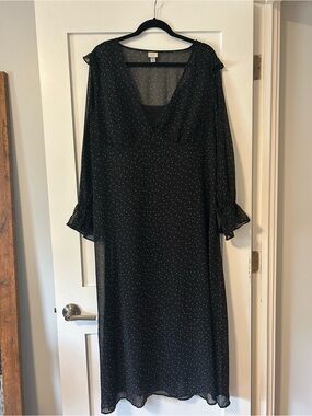 Black Polka Dot Long Sleeve V-Neck Dress